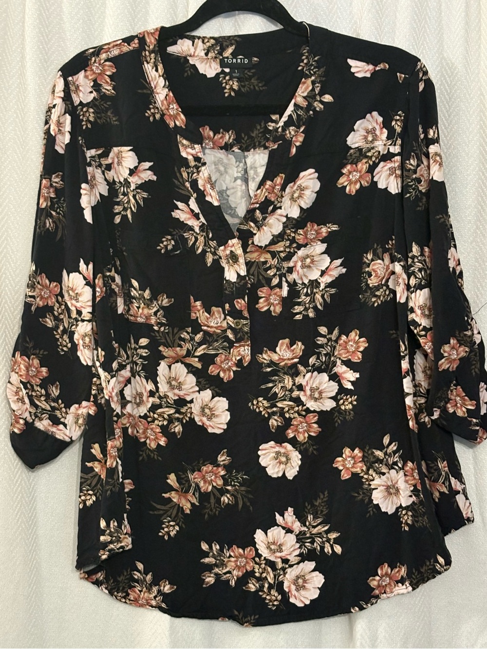Black Floral Torrid Button Up Blouse